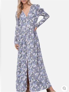 En Saison Blue Lavender Floral Long Sleeve Midi Dress- Size S